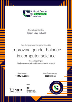 I Belong Encouraging Girls Into Computer Science Certificate 202503 665